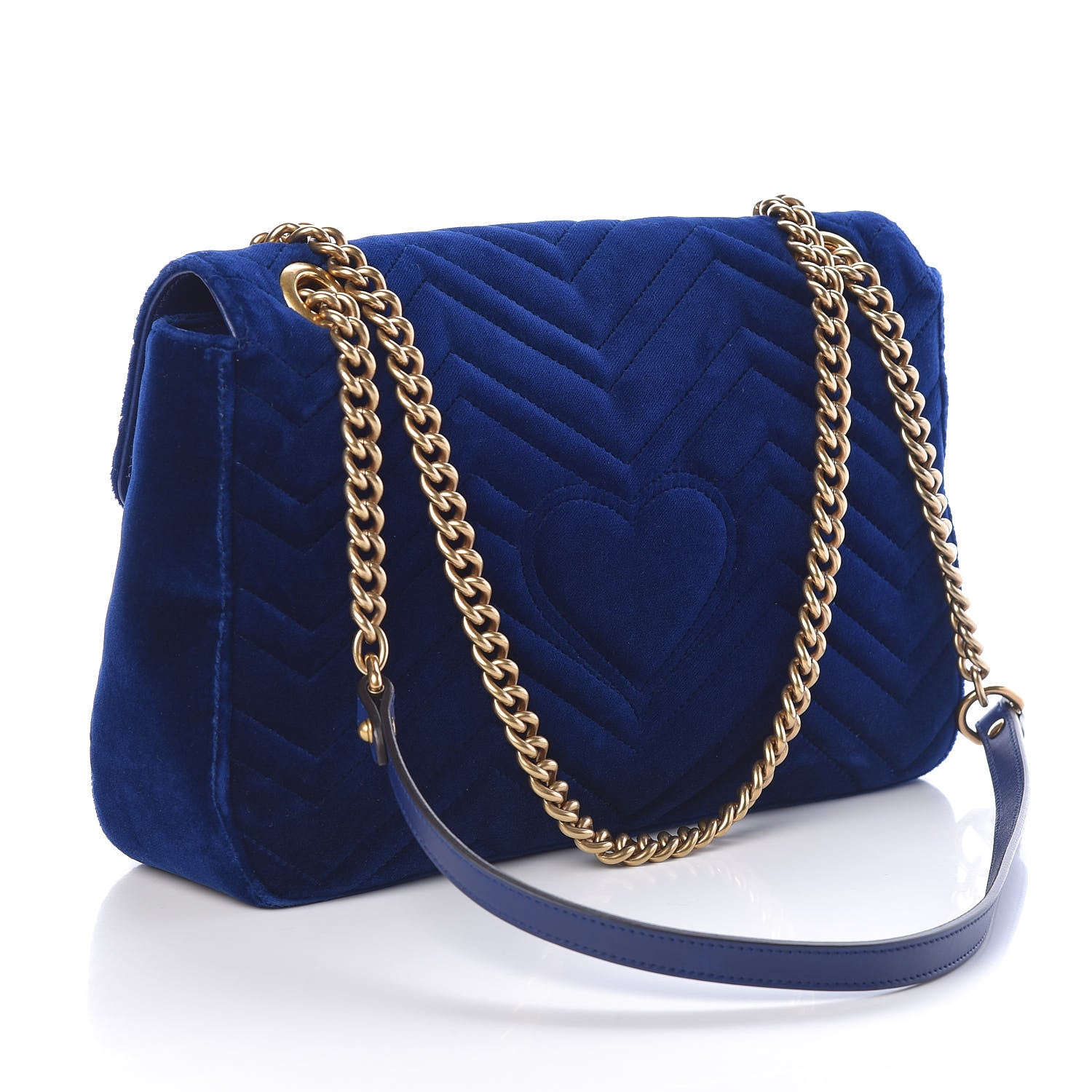 Gucci Velvet Matelasse Medium GG Marmont Shoulder Bag Cobalt Blue 3 of 10