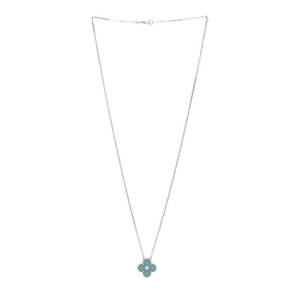 Van Cleef & Arpels 18K White Gold Diamond Celadon Green Sevres Porcelain Vintage Alhambra Pendant Necklace 3 of 6