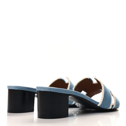 Hermes Denim Fringe Oasis Sandals 37 Bleu Clair 4 of 8