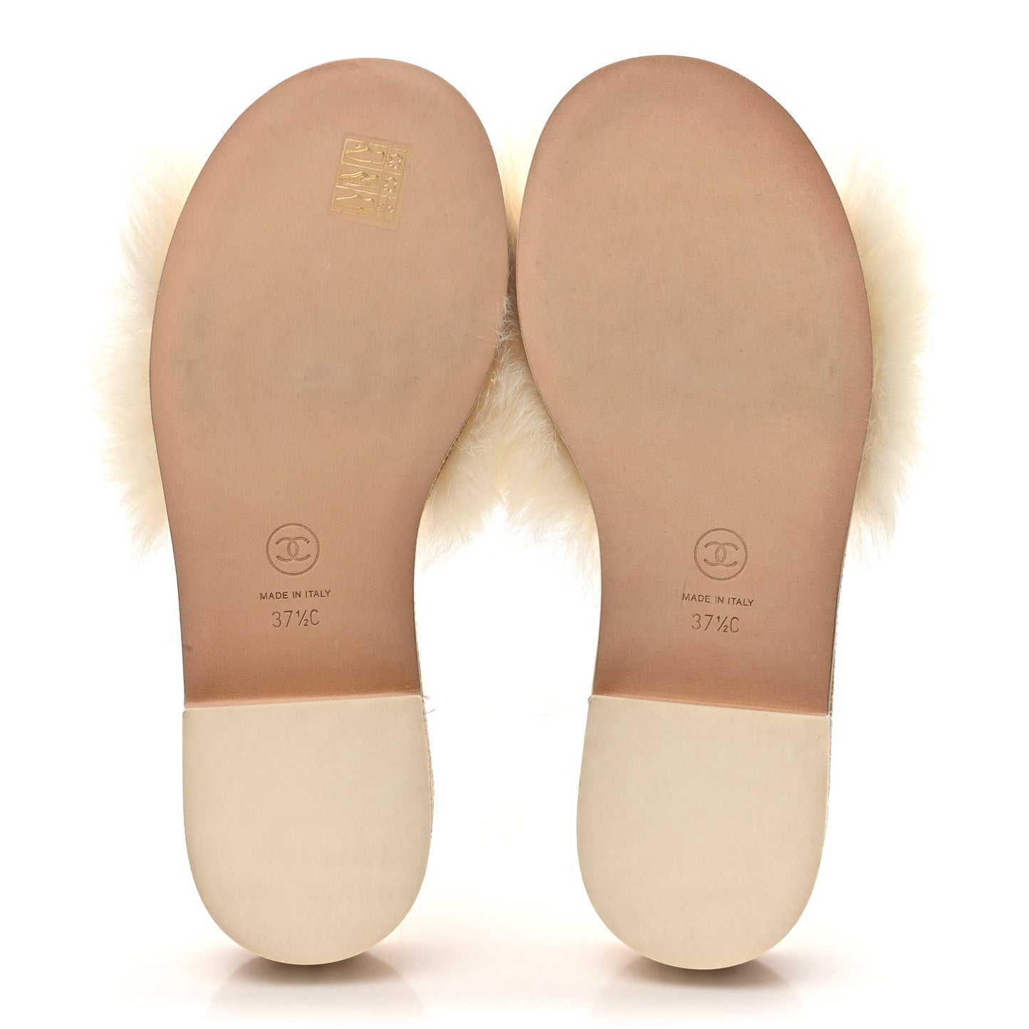 Shearling Lambskin CC Mules Sandal 37.5 White Black