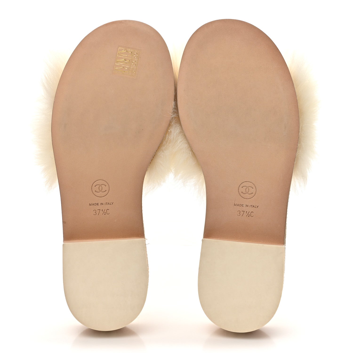 Chanel Shearling Lambskin CC Mules Sandal 37.5 White Black 6 of 10
