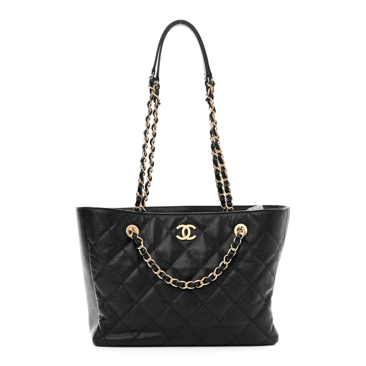 Caviar Quilted Small Shopping Tote Black