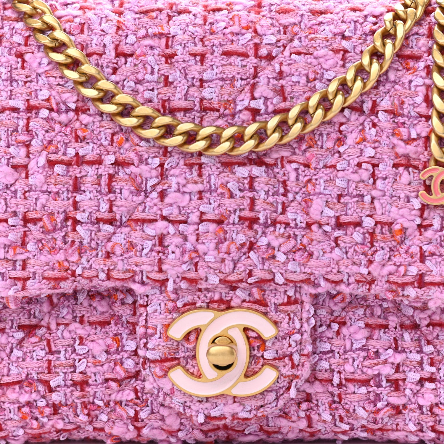 Chanel Tweed Enamel Quilted Mini Pending CC Square Flap Light Purple Pink Red 8 of 11
