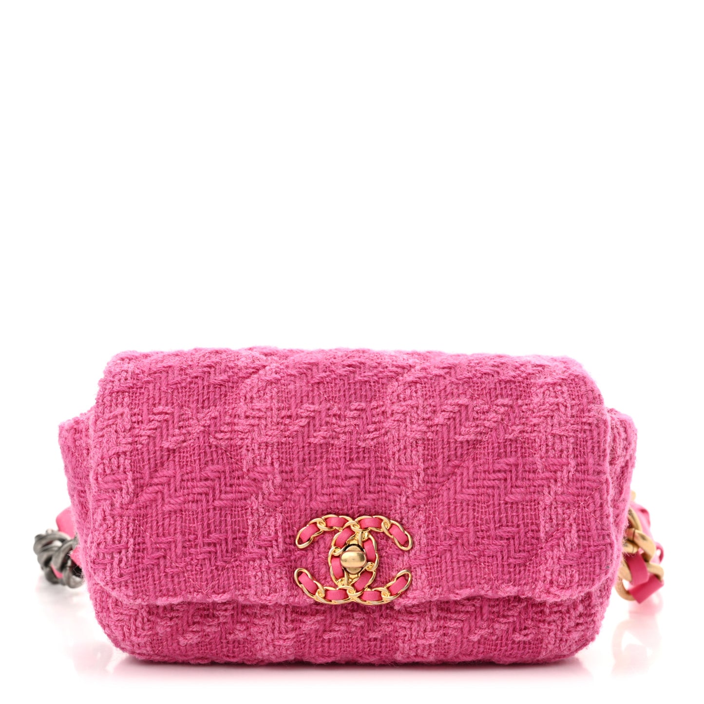 Tweed Quilted Chanel 19 Waist Bag Pink