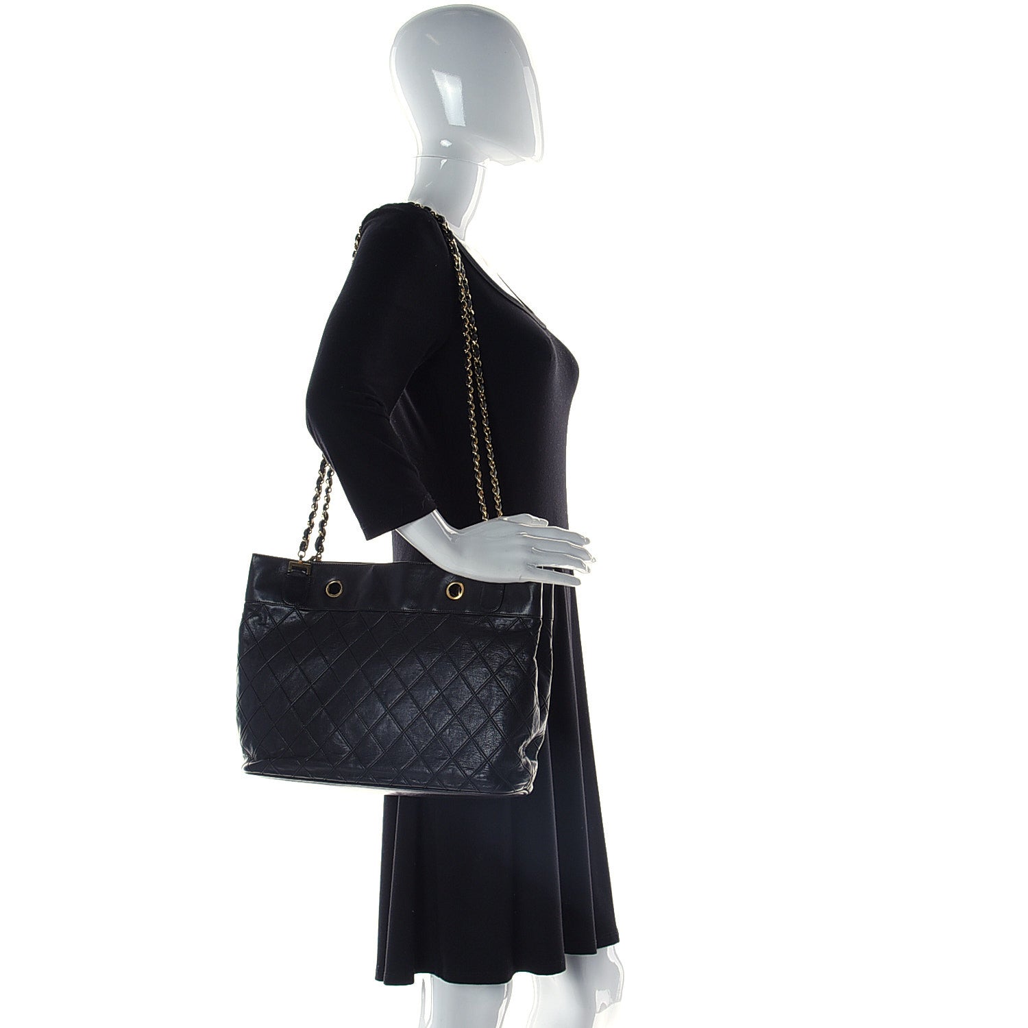 Chanel Lambskin Stitched Shopper Tote Black 4 of 21