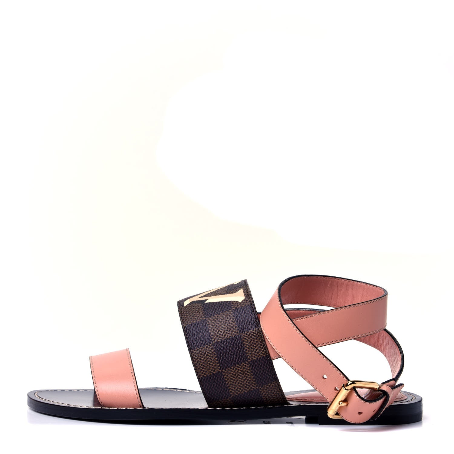 Louis Vuitton Calfskin Damier Ebene Passenger Flat Sandals 37.5 Venus Pink 1 of 10
