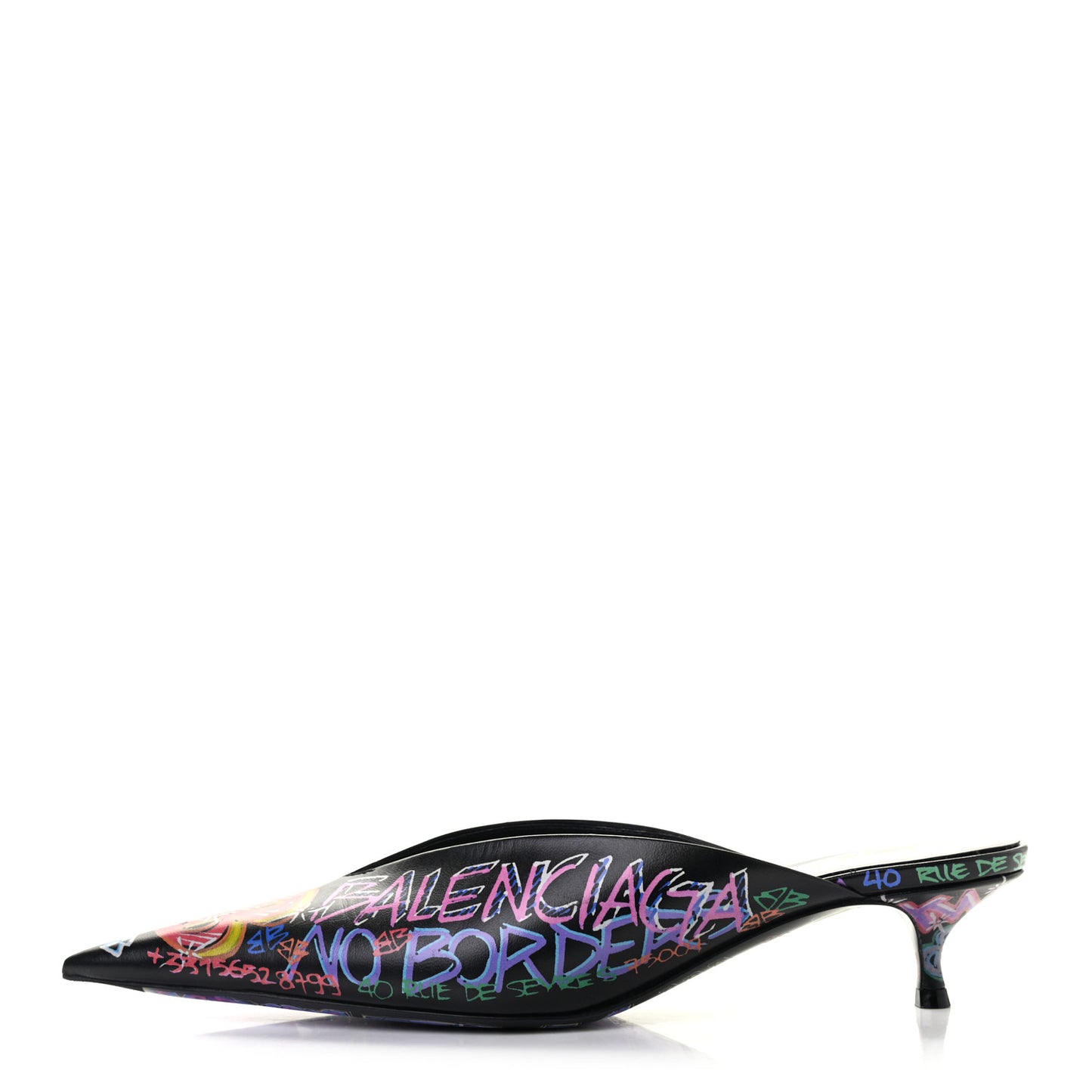 Chevre Classic Graffiti Pointed Toe Knife Mules 39 Black Multicolor