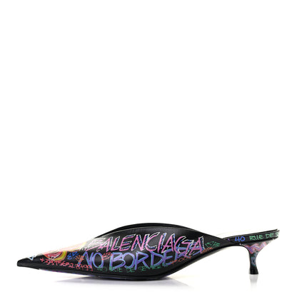 Balenciaga Chevre Classic Graffiti Pointed Toe Knife Mules 39 Black Multicolor 1 of 7