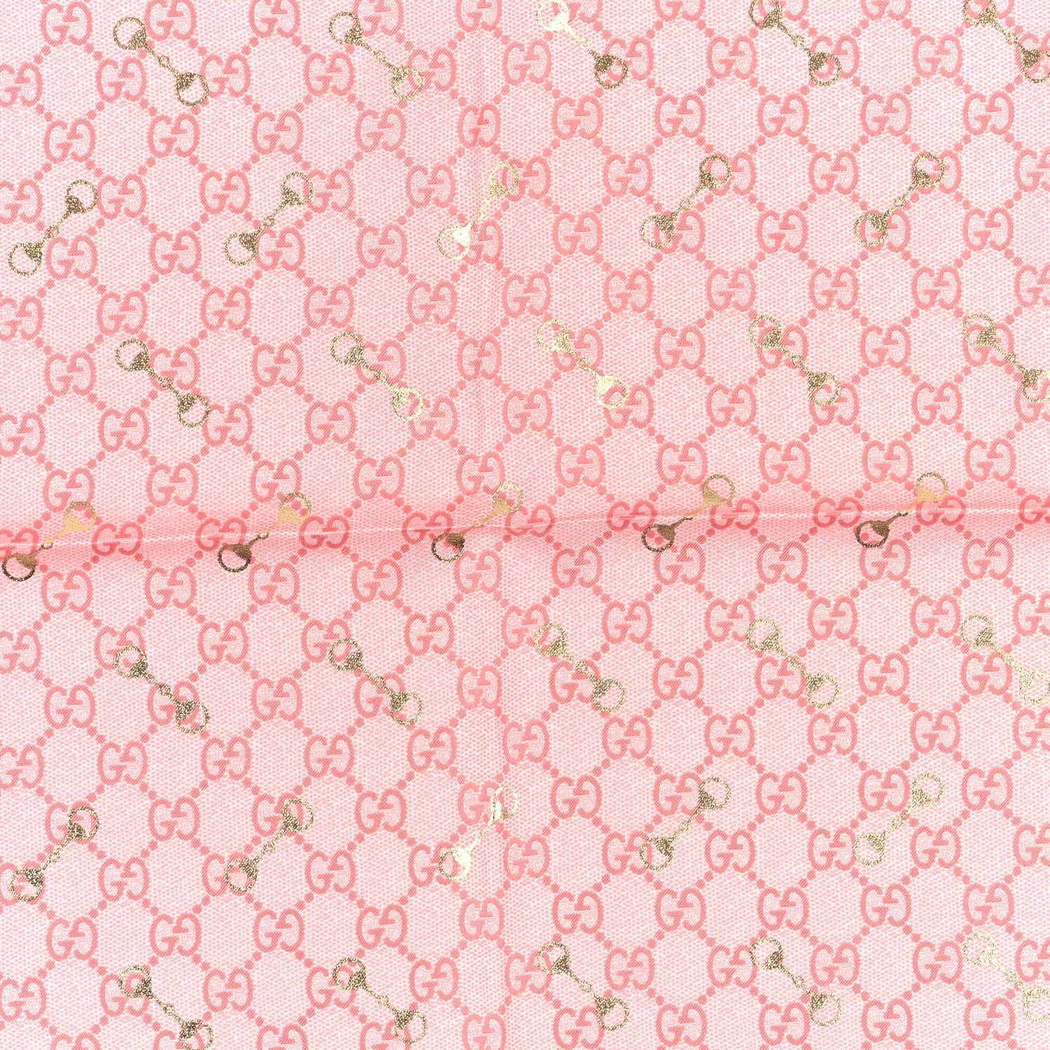 Gucci Silk Twill GG Monogram GG Gold Horsebit Square Scarf Pink Sky Blue 2 of 3