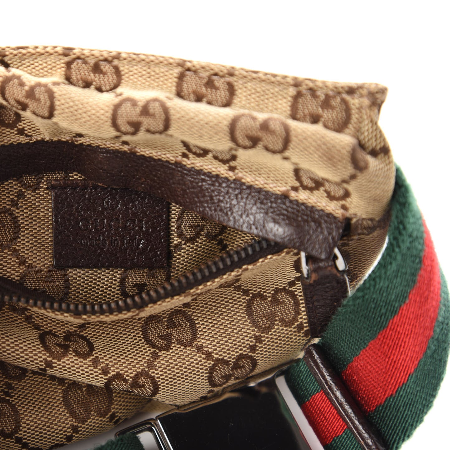 GG Monogram Web Double Pocket Belt Bag Dark Brown