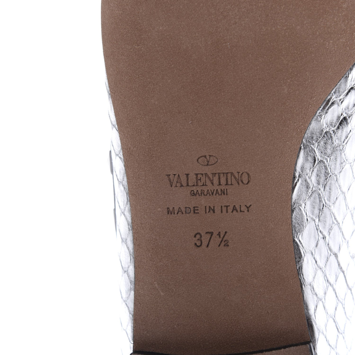 Valentino Garavani Metallic Elaphe Snakeskin Rockstud Ballerina Flats 37.5 Silver 7 of 8