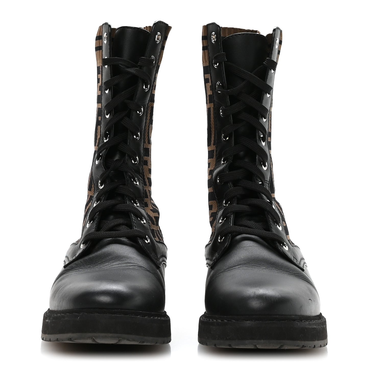 Calfskin Stretch Fabric FF Rockoko Biker Boots 40 Black Tobacco
