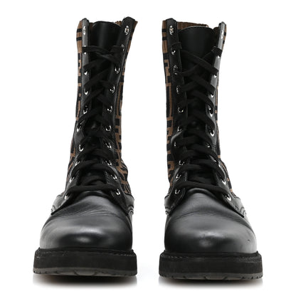 Fendi Calfskin Stretch Fabric FF Rockoko Biker Boots 40 Black Tobacco 3 of 7