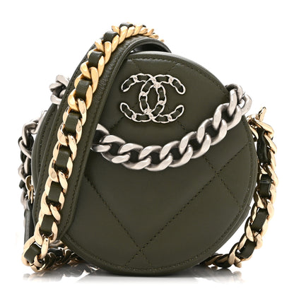 Chanel Lambskin Quilted Chanel 19 Round Clutch With Chain Khaki 1 of 10