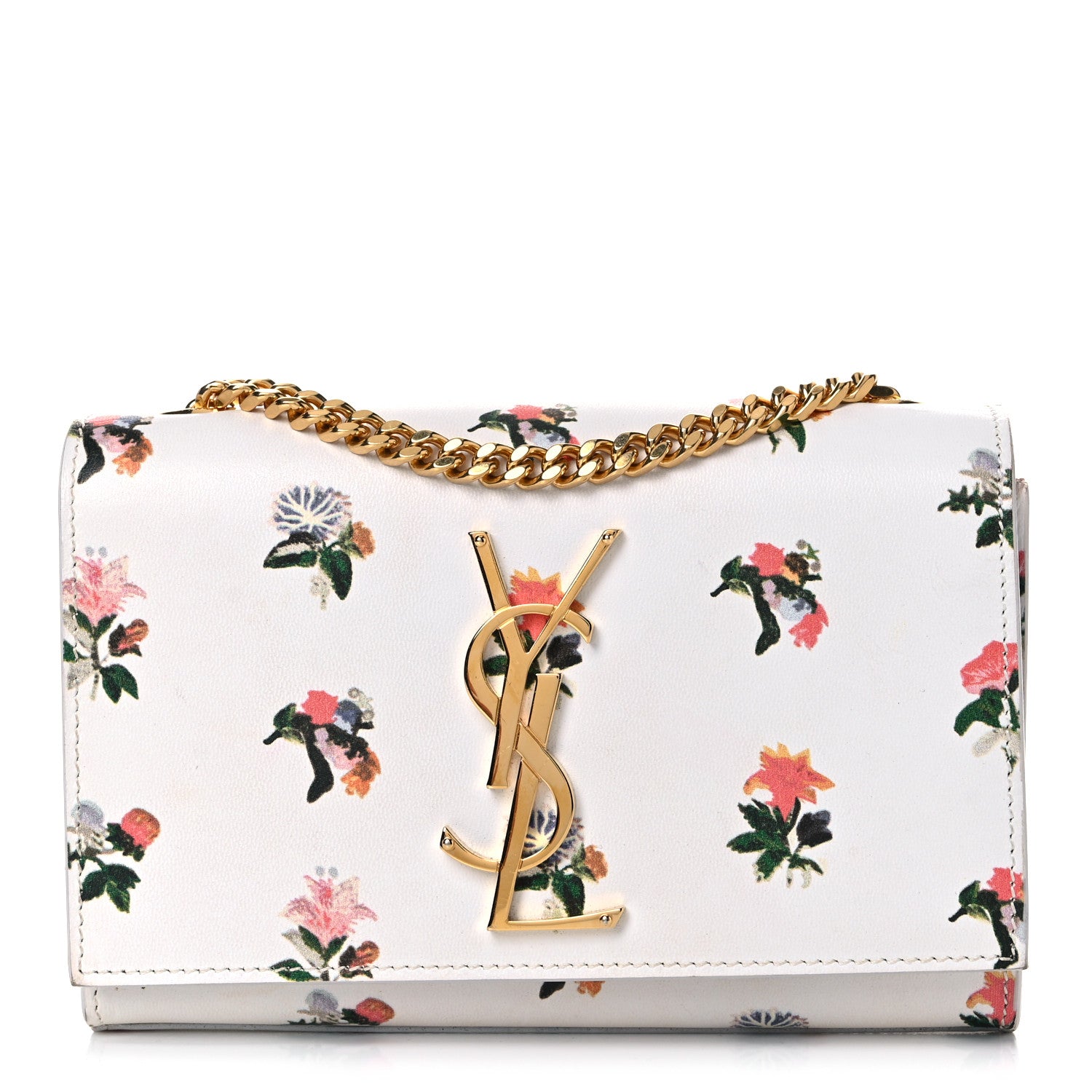 Saint Laurent Calfskin Prairie Flower Printed Small Classic Monogram Kate Satchel White 1 of 16