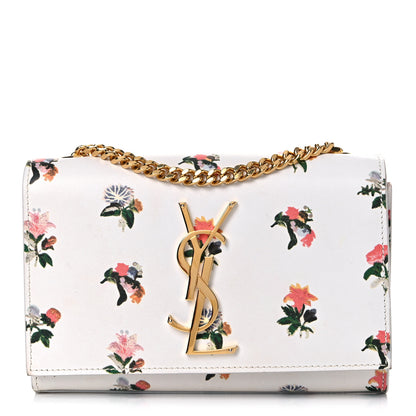 Saint Laurent Calfskin Prairie Flower Printed Small Classic Monogram Kate Satchel White 1 of 16