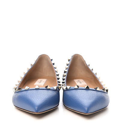 Valentino Garavani Pebbled Calfskin Rockstud Ballerina Flats 40 Baltique 2 of 13