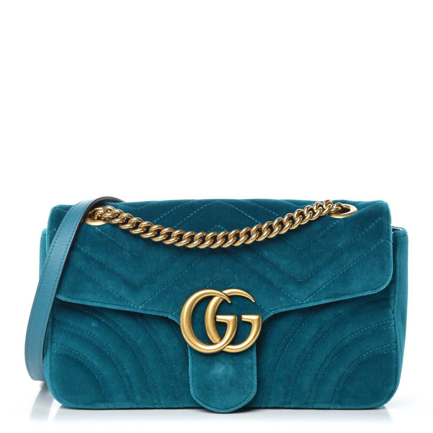Velvet Matelasse Small GG Marmont Shoulder Bag Pavone Cyan