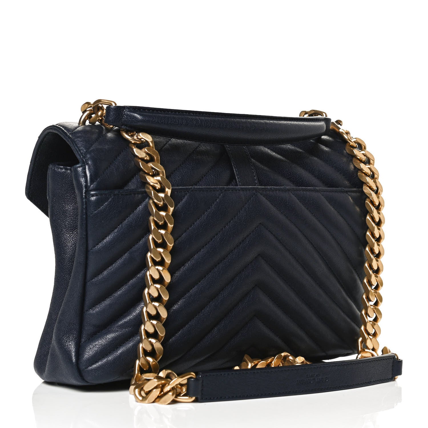 Saint Laurent Sheepskin Matelasse Chevron Monogram Medium College Bag Deep Marine 3 of 15
