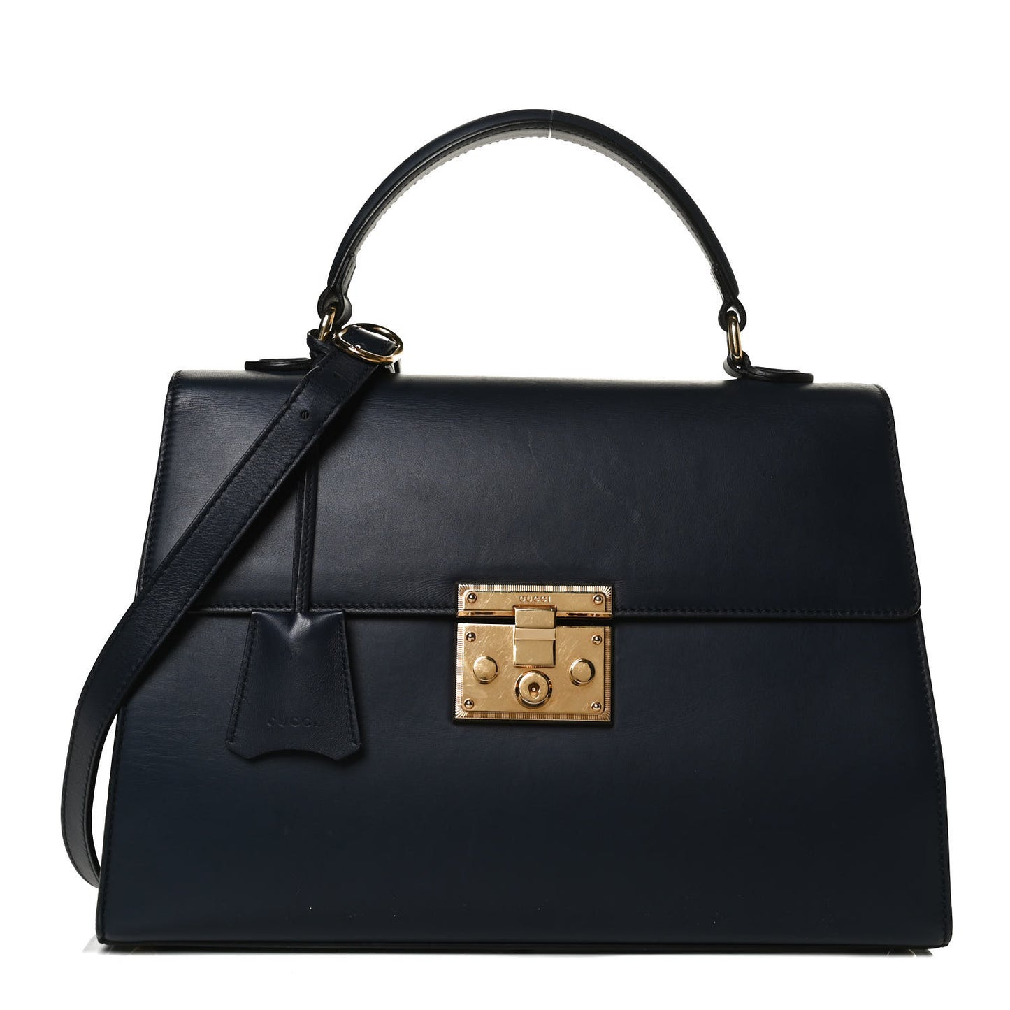 Calfskin Medium Padlock Signature Top Handle Bag Navy