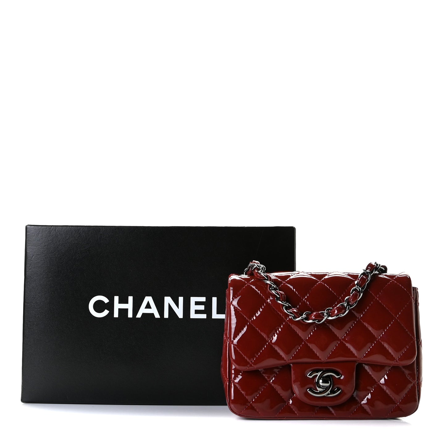 Patent Quilted Mini Square Flap Dark Red