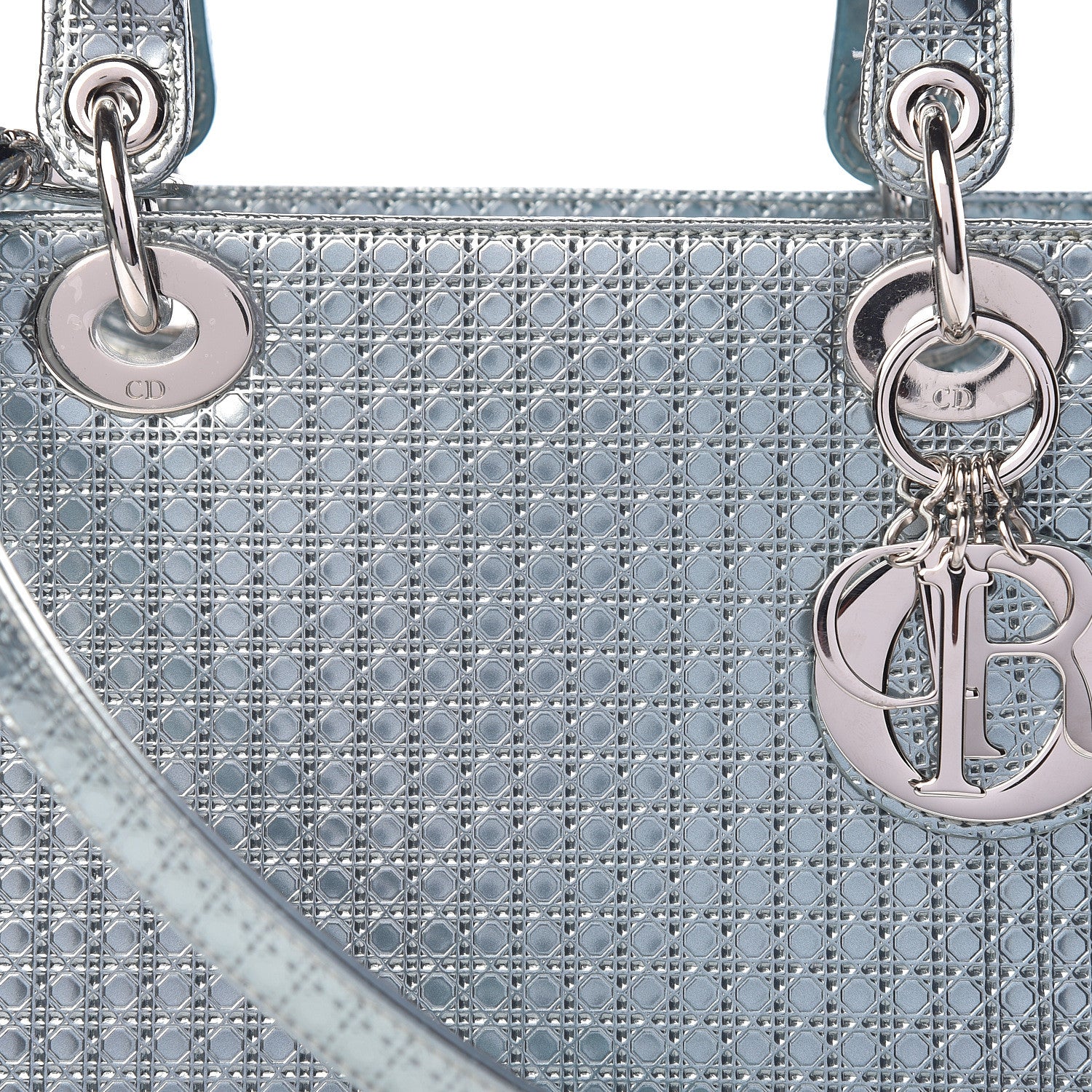 Christian Dior Metallic Patent Micro-Cannage Medium Lady Dior Light Blue 8 of 10