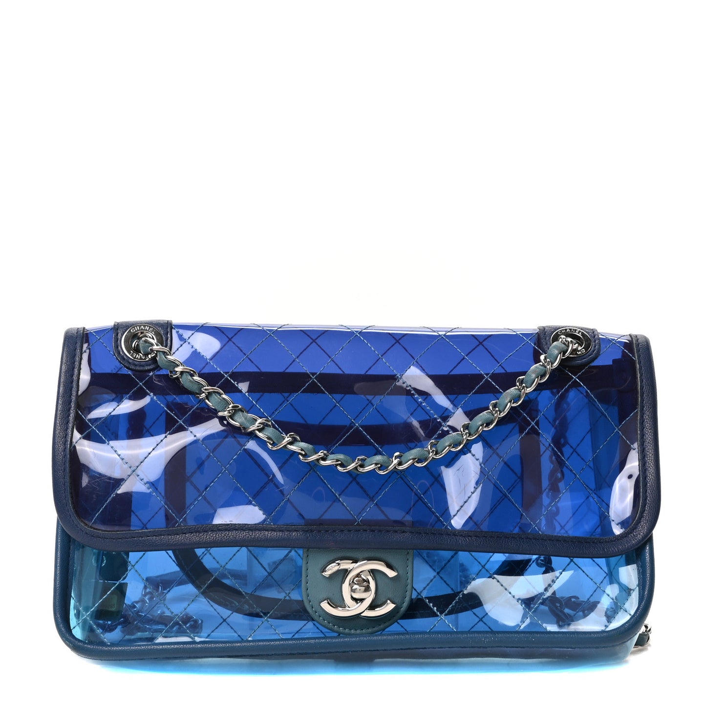 PVC Lambskin Stitched Medium Coco Splash Flap Blue