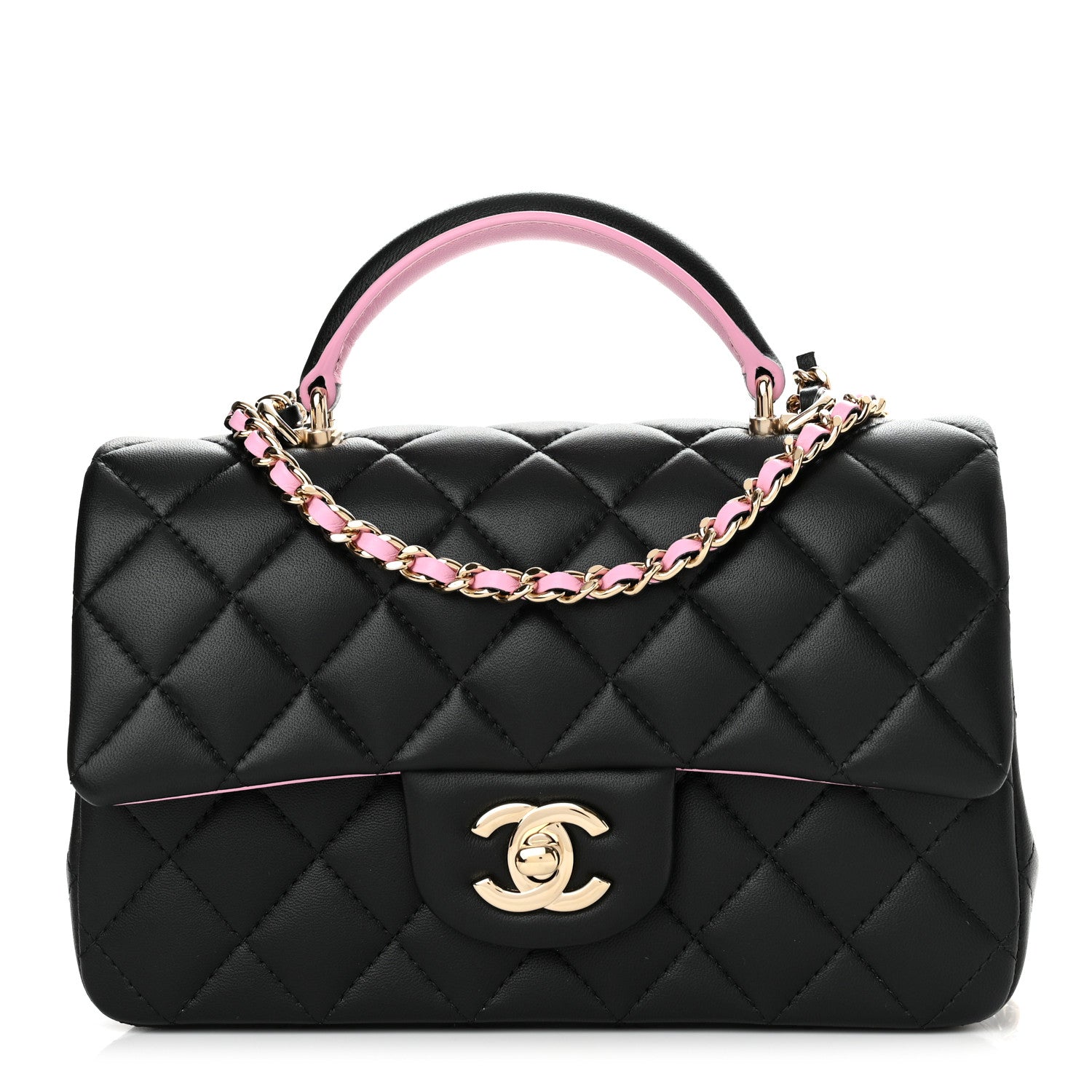 Chanel Lambskin Quilted Bi-Color Mini Top Handle Rectangular Flap Black Lilac 1 of 10