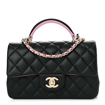 Chanel Lambskin Quilted Bi-Color Mini Top Handle Rectangular Flap Black Lilac 1 of 10
