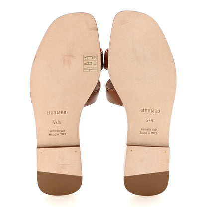Hermes Box Calfskin Oran Sandals 37.5 Gold 6 of 9