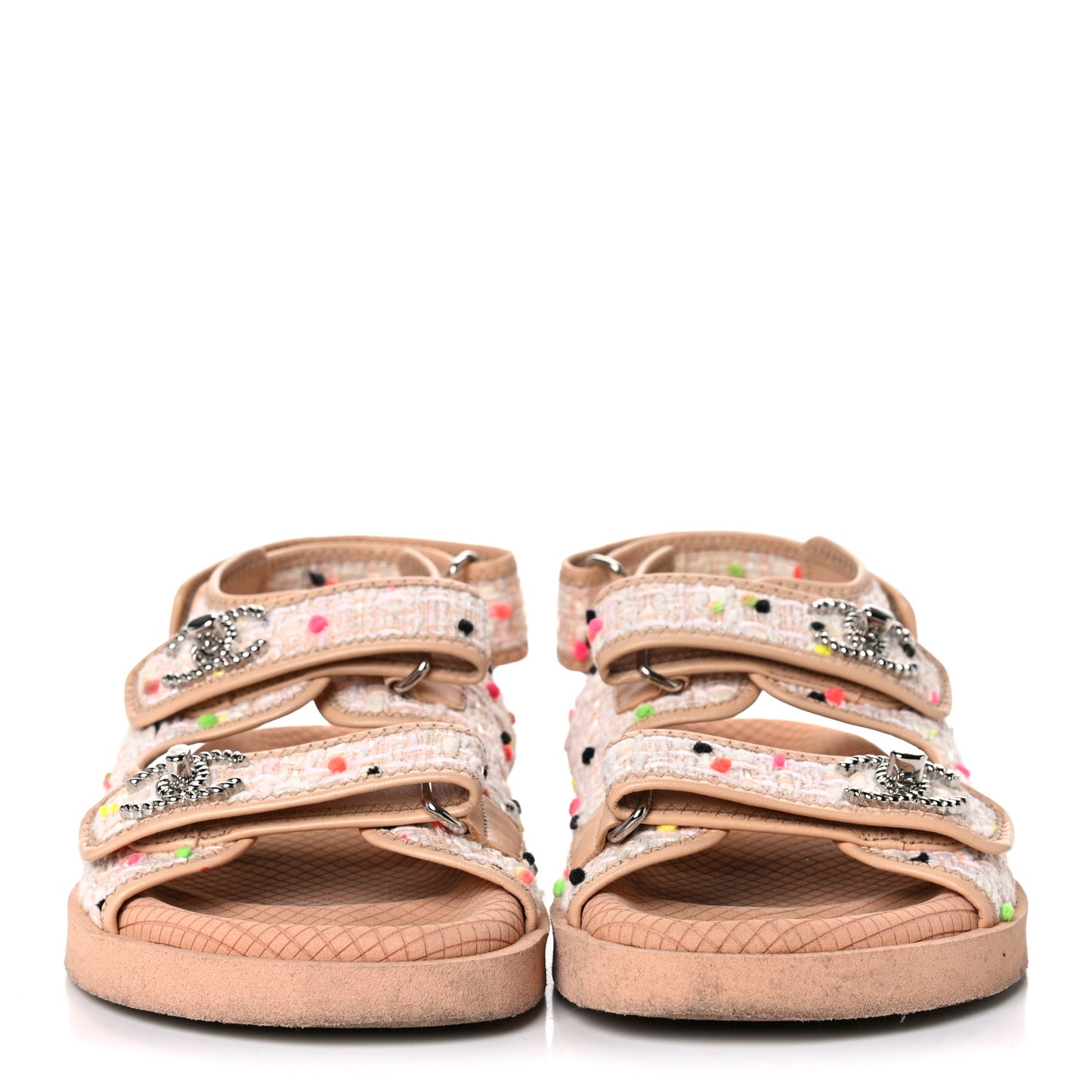 Tweed Lambskin Dad Sandals 39 Pink Multicolor