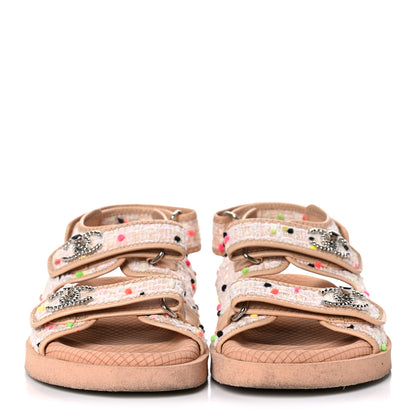 Chanel Tweed Lambskin Dad Sandals 39 Pink Multicolor 2 of 13