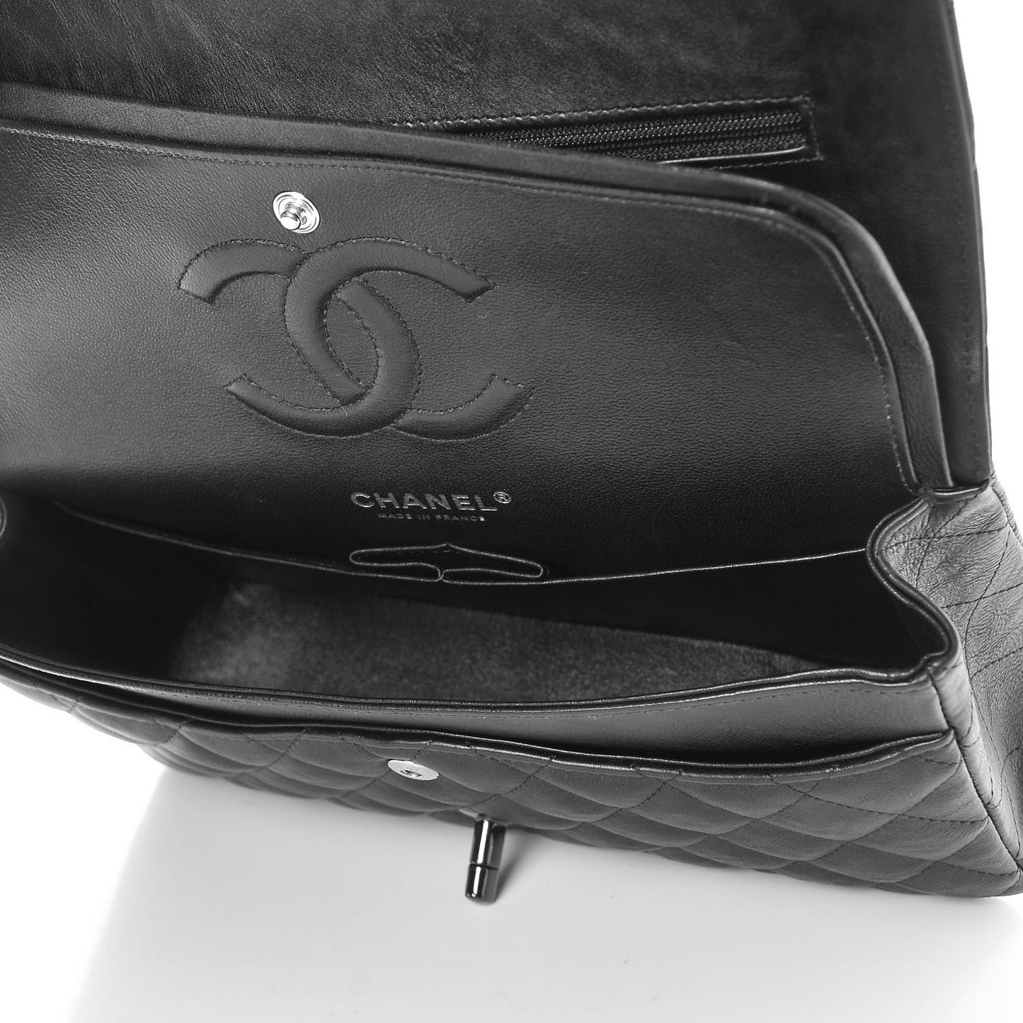 Crumpled Calfskin Quilted Medium Double Flap So Black