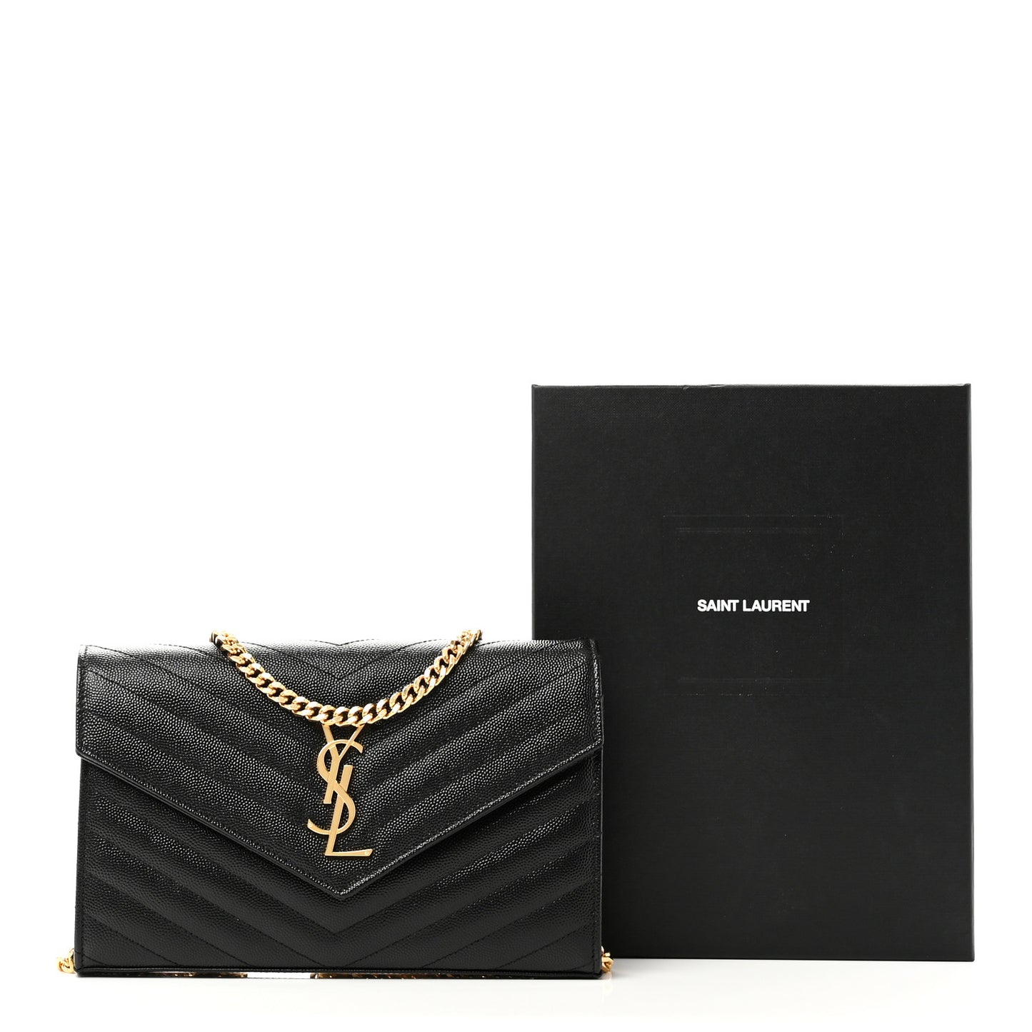 Grain De Poudre Matelasse Chevron Monogram Chain Wallet Black