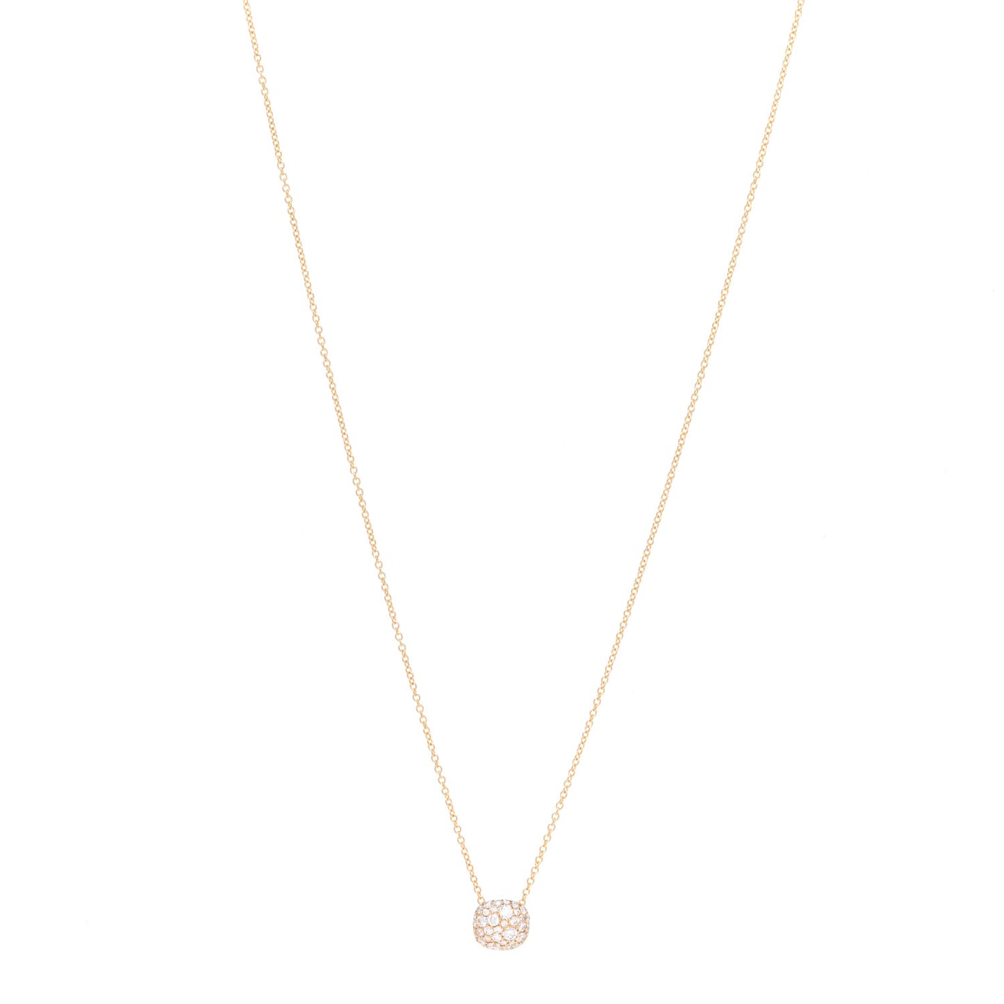 18K Yellow Gold Diamond Cushion Stud Pendant Necklace