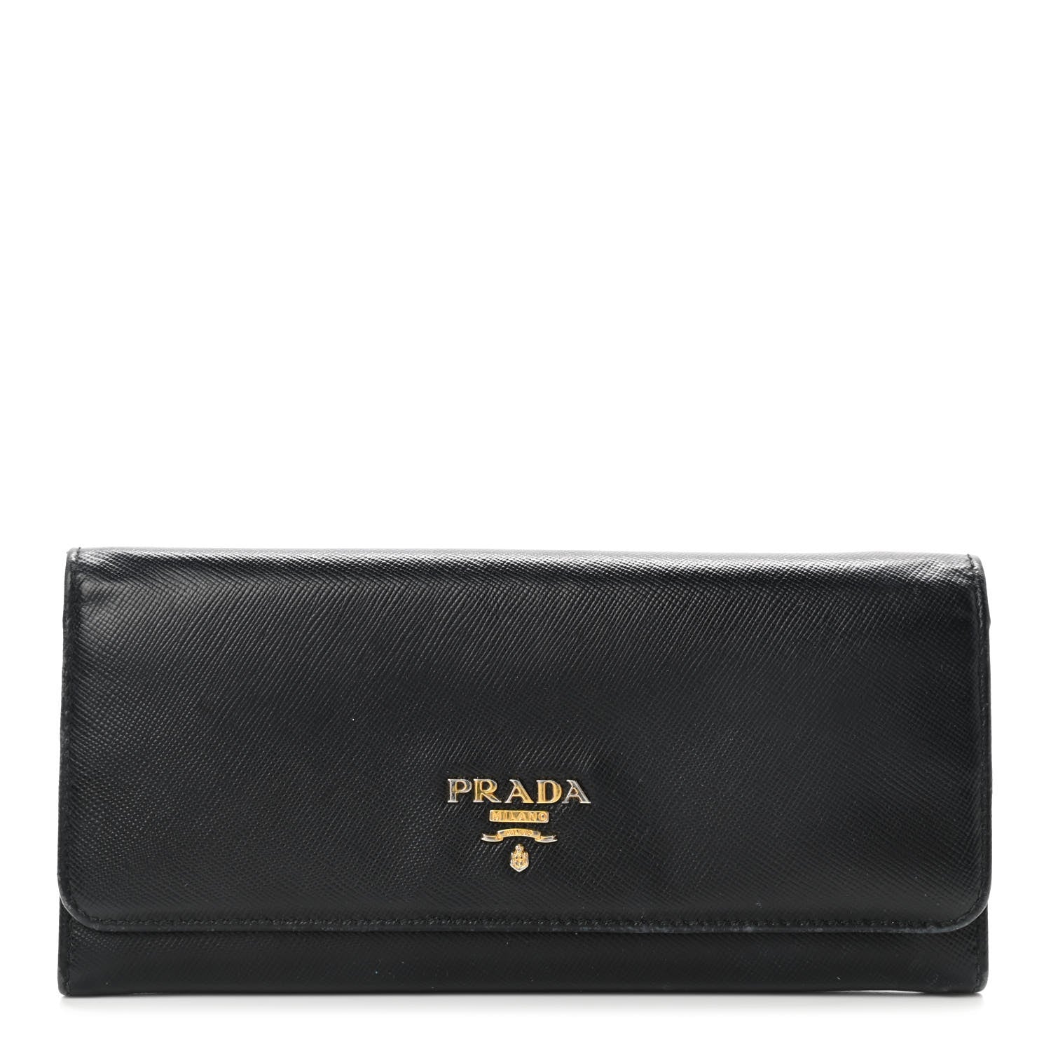 Prada Saffiano Metal Continental Flap Wallet Black 1 of 7