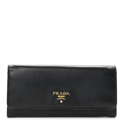 Prada Saffiano Metal Continental Flap Wallet Black 1 of 7