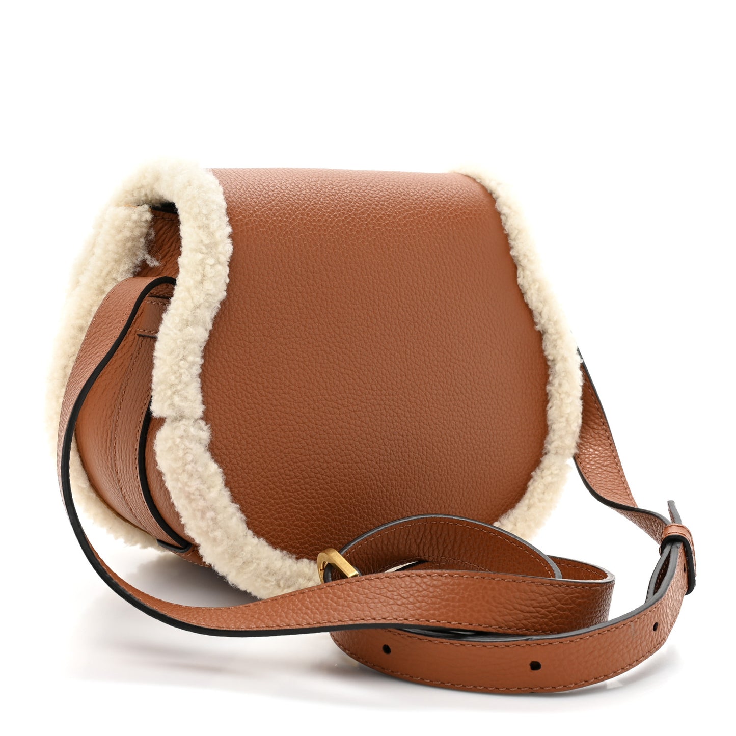 Calfskin Shearling Small Marcie Saddle Bag Bag Tan