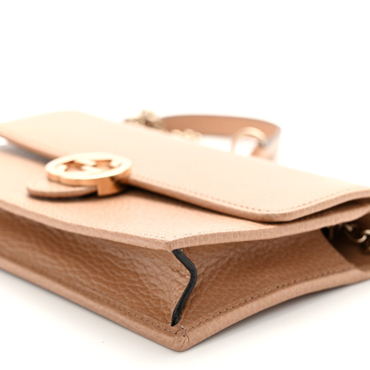 Dollar Calfskin Interlocking G Chain Wallet Camelia