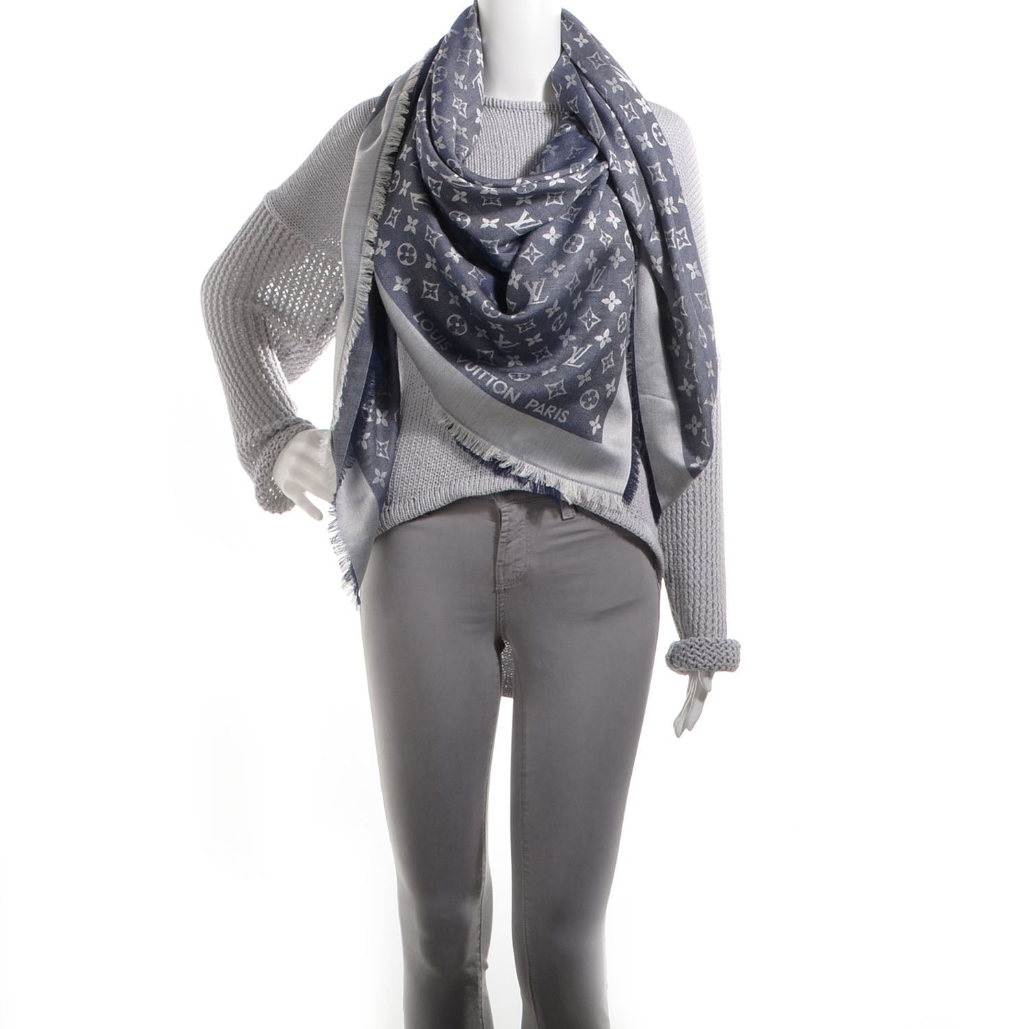 Louis Vuitton Silk Wool Monogram Denim Shawl Blue 2 of 5