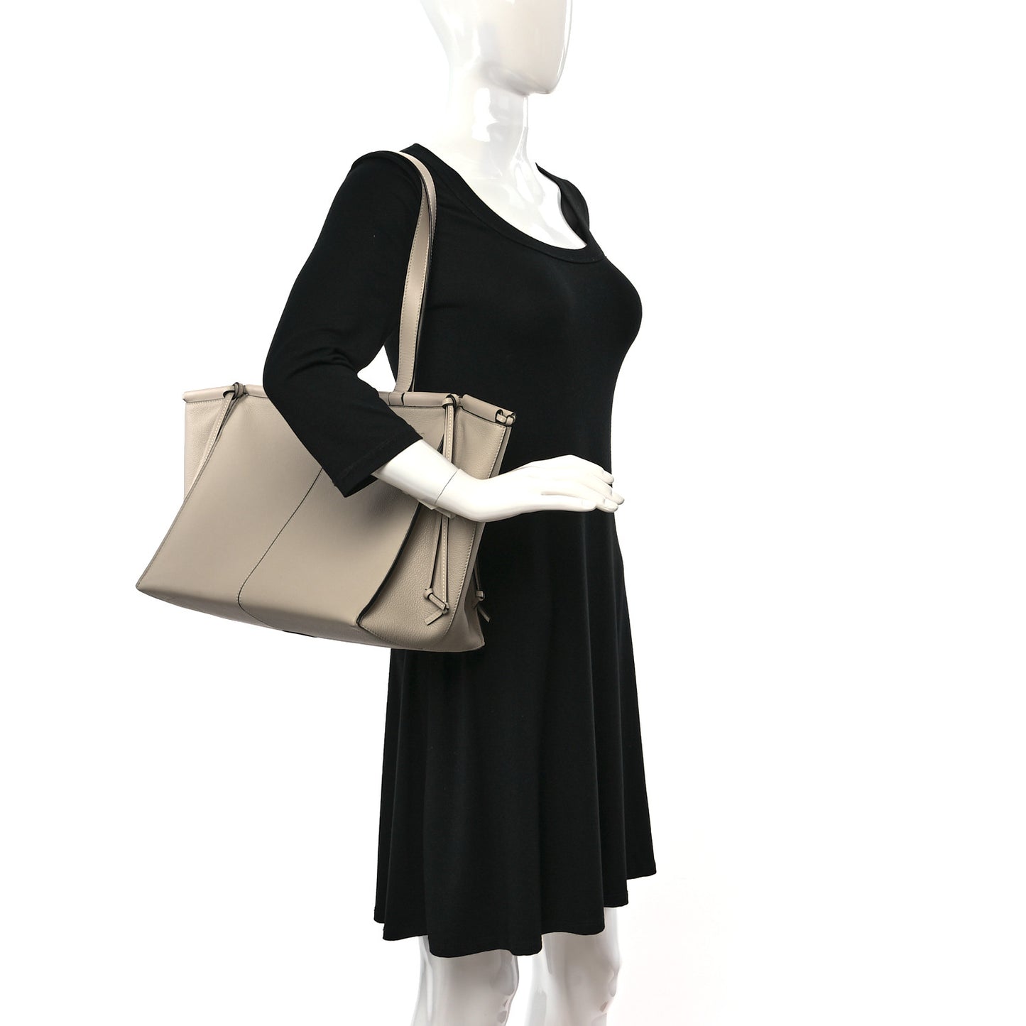 Soft Grained Calfskin Medium Cushion Tote Light Oat