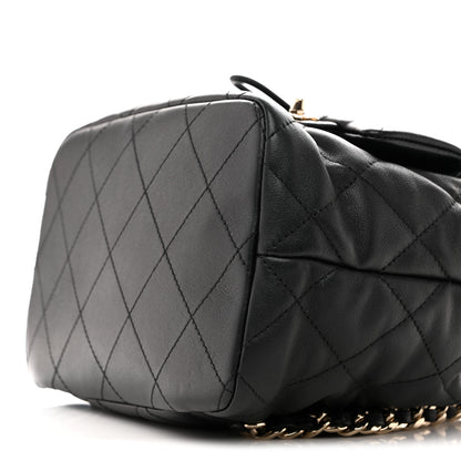 Chanel Lambskin Quilted Double Pocket Drawstring Backpack Black 10 of 10