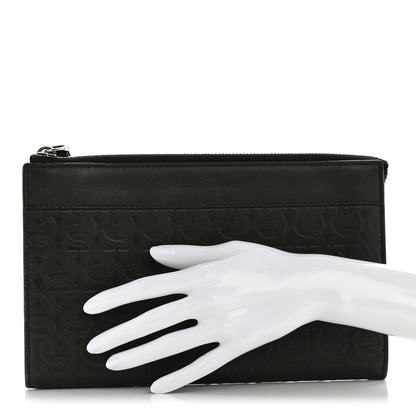 Salvatore Ferragamo Calfskin Gancini Embossed Wristlet Clutch Dark Green 2 of 13