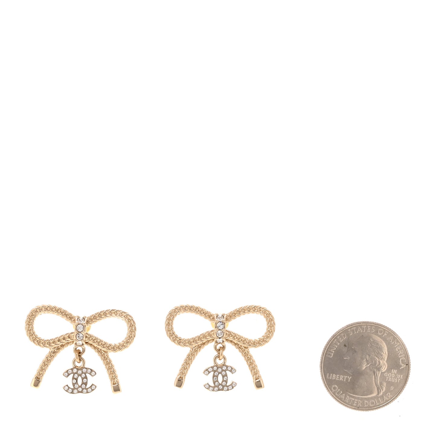 Crystal CC Bow Drop Earrings Gold