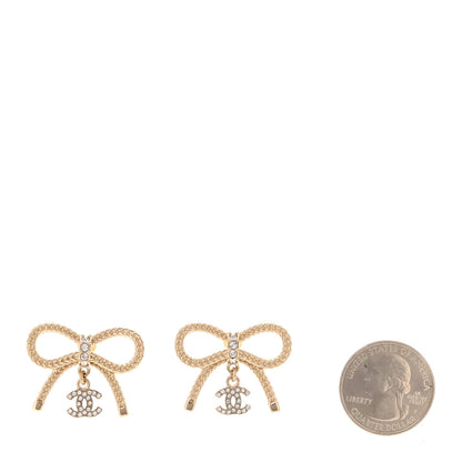 Chanel Crystal CC Bow Drop Earrings Gold 2 of 5