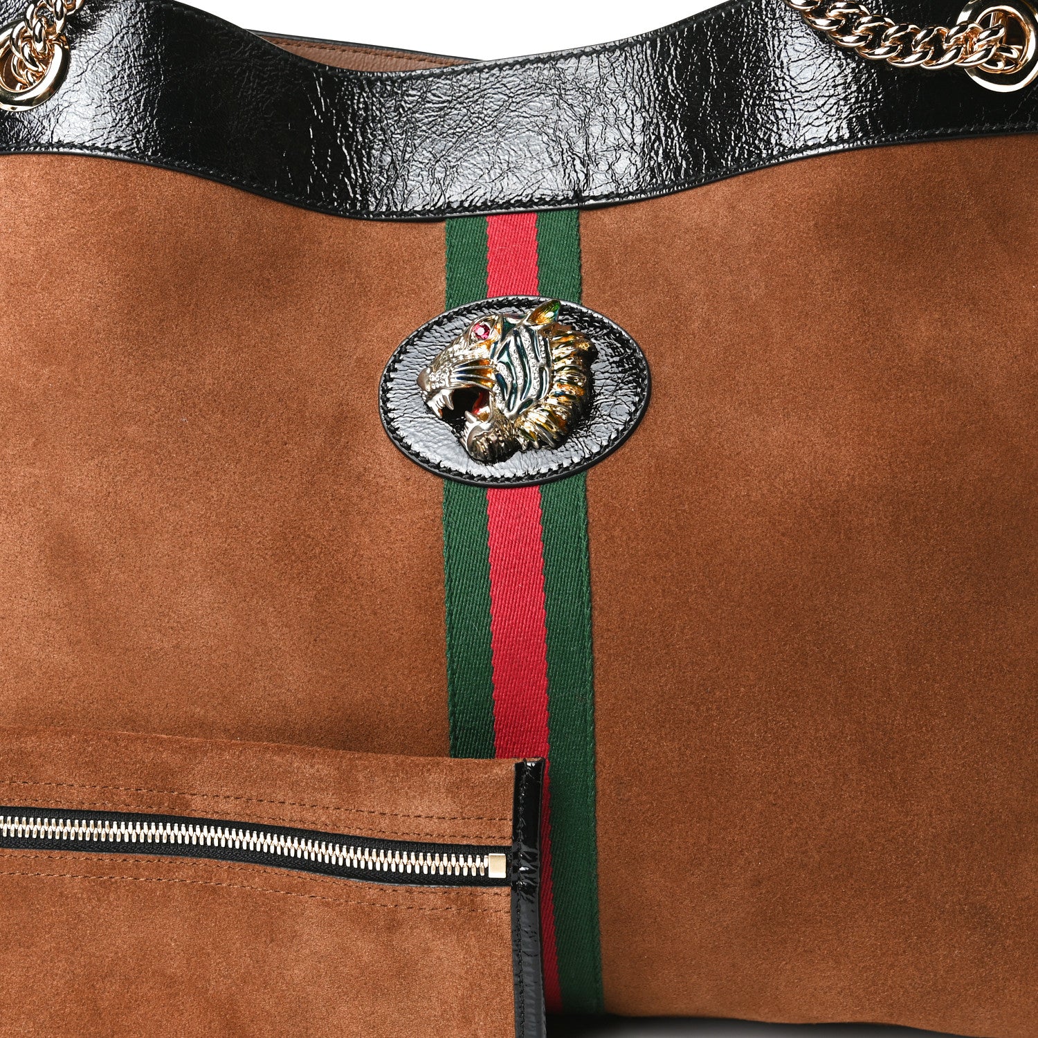 Gucci Suede Patent Large Rajah Chain Tote Nocciola Black 8 of 15