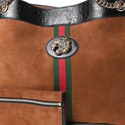 Gucci Suede Patent Large Rajah Chain Tote Nocciola Black 8 of 15