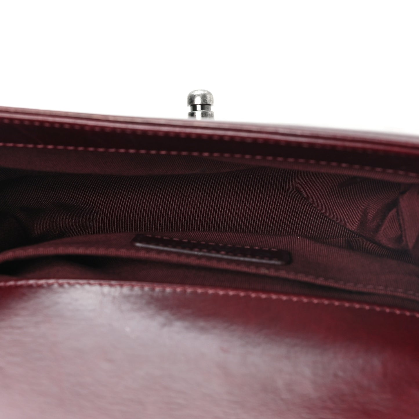 Glazed Calfskin Quilted Small Boy Chained Flap Burgundy