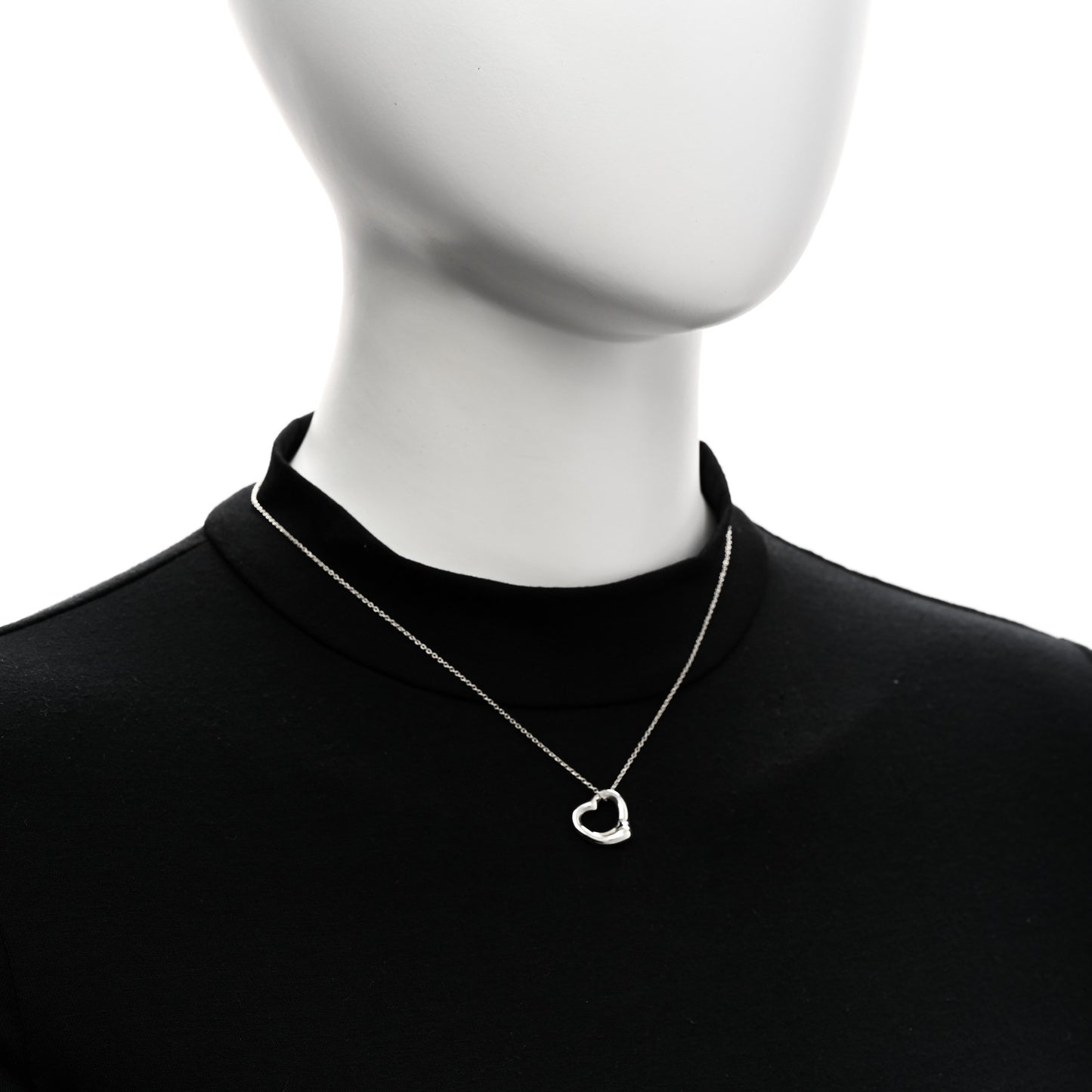 Sterling Silver Diamond 16mm Elsa Peretti Open Heart Pendant Necklace