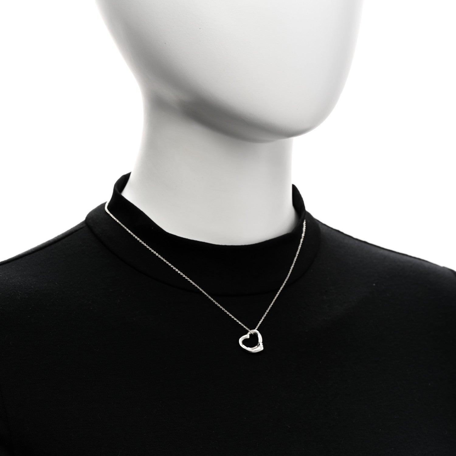 Tiffany Sterling Silver Diamond 16mm Elsa Peretti Open Heart Pendant Necklace 2 of 6